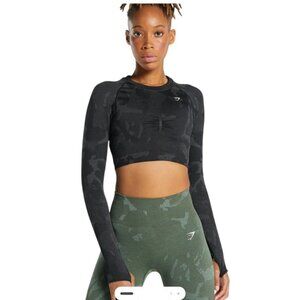 Gymshark Adapt Camo Seamless Long Sleeve Crop Top XS Active Wear Workout Stretch
